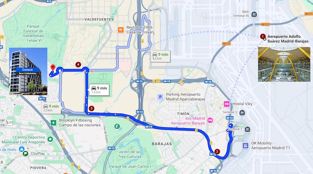 Distancia Bext VALDEBEBAS madrid Barajas